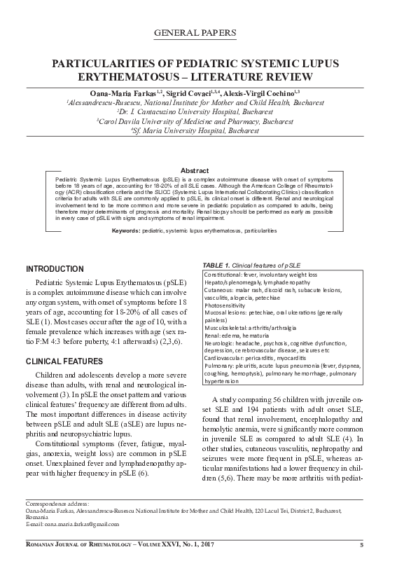 (PDF) Particularities of Pediatric Systemic Lupus Erythematosus ...