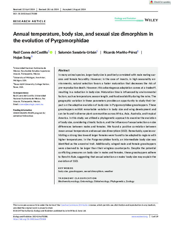 (PDF) Annual temperature, body size, and sexual size dimorphism in the ...