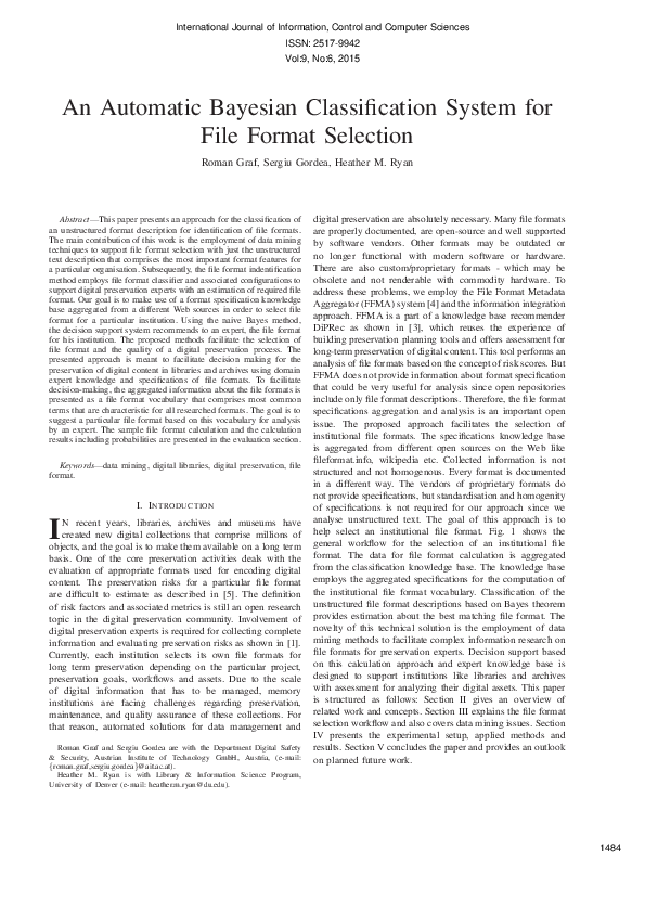 (PDF) An Automatic Bayesian Classification System for File Format Selection