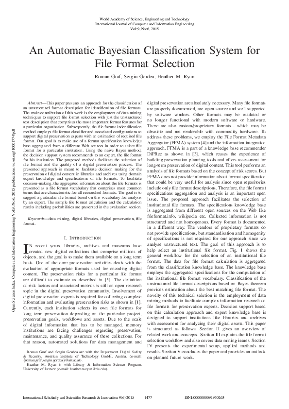 (PDF) An Automatic Bayesian Classification System For File Format Selection