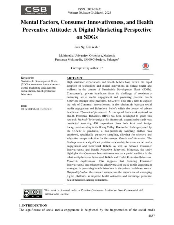 (PDF) Mental Factors, Consumer Innovativeness, and Health Preventive ...
