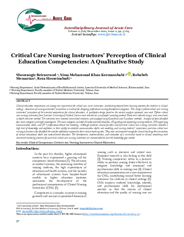 (PDF) Critical Care Nursing Instructors’ Perception of Clinical ...