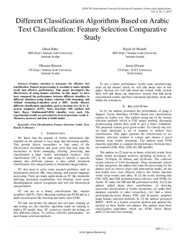 (PDF) Different Classification Algorithms Based on Arabic Text ...