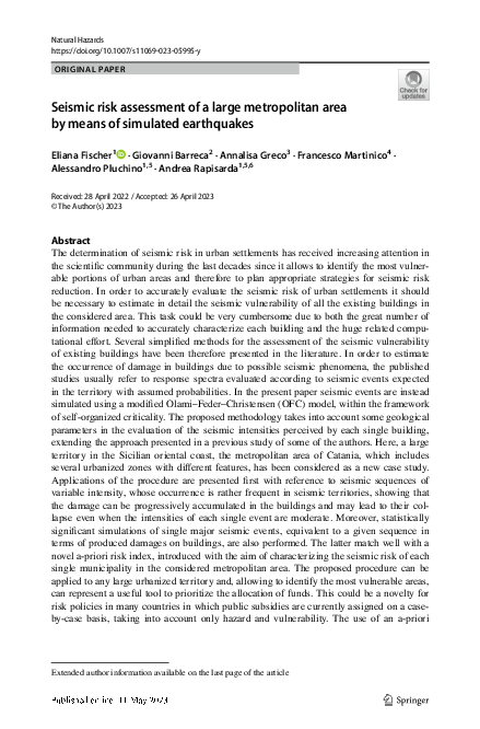 (PDF) Seismic risk assessment of a large metropolitan area by means of ...