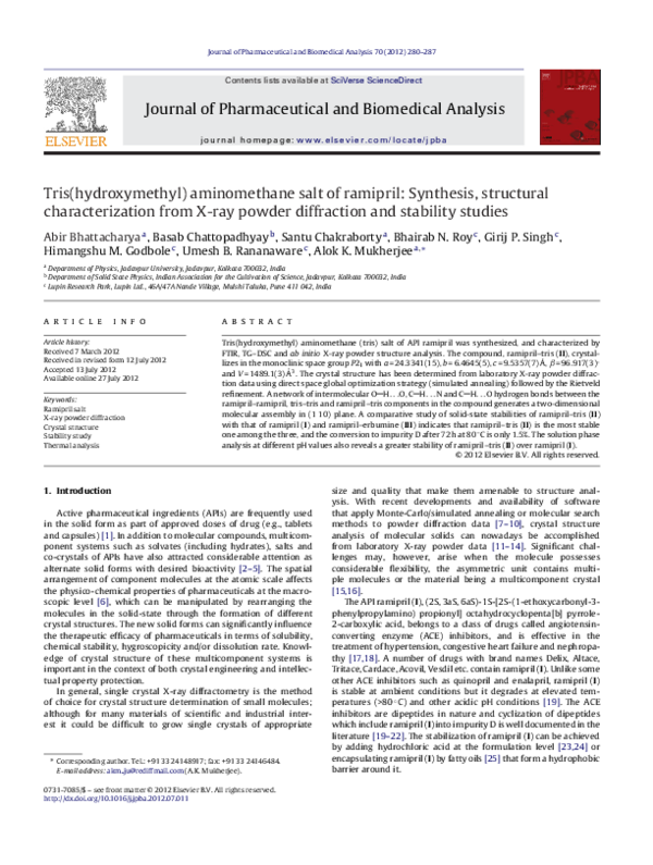 (PDF) Tris(hydroxymethyl) aminomethane salt of ramipril: Synthesis ...