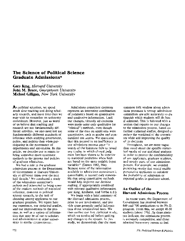 (PDF) The Science of Political Science Graduate Admissions