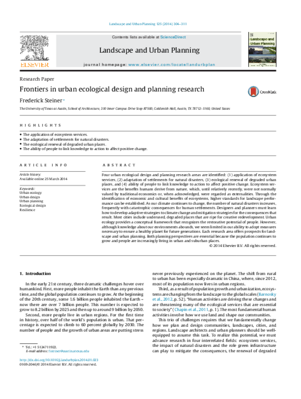 (PDF) Frontiers in urban ecological design and planning research