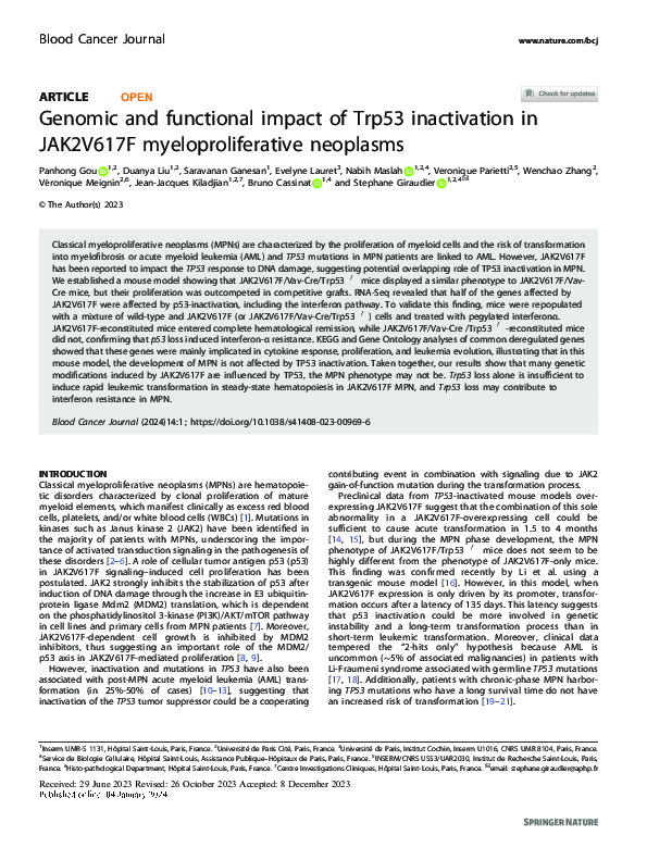 (PDF) Genomic and functional impact of Trp53 inactivation in JAK2V617F ...