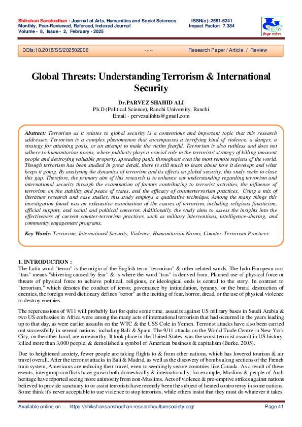 (PDF) Global Threats: Understanding Terrorism & International Security