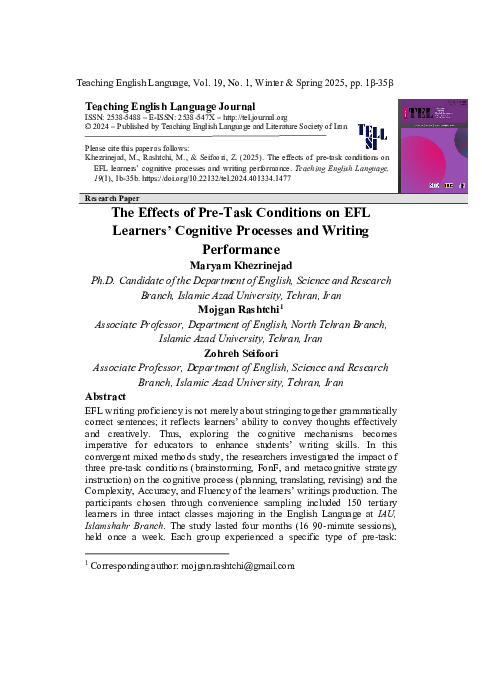 (PDF) The Effects of Pre-Task Conditions on EFL Learners’ Cognitive ...