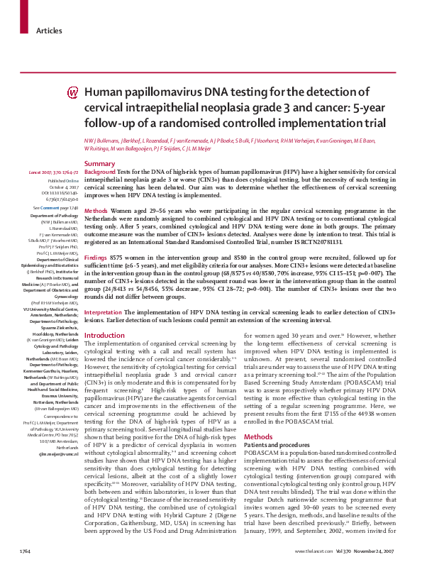 (PDF) Human papillomavirus DNA testing for the detection of cervical ...