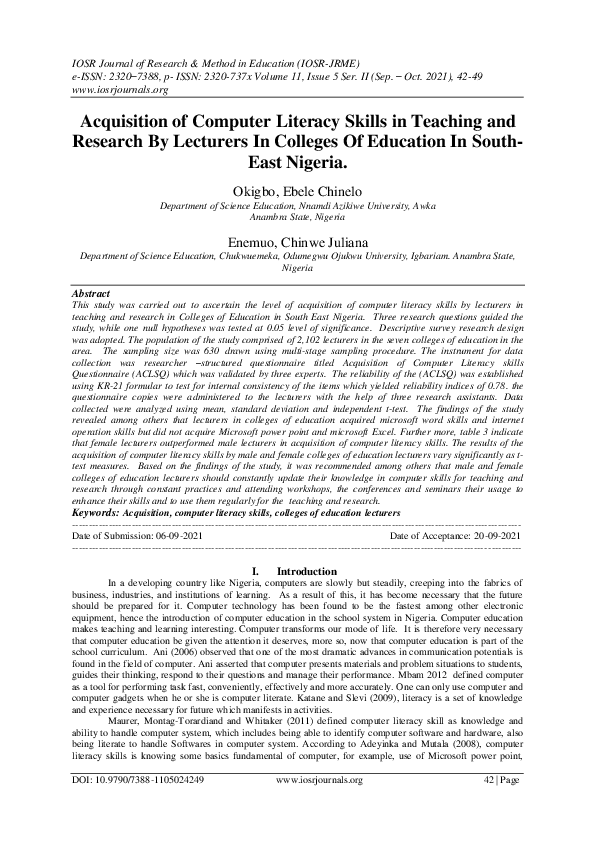 (PDF) Acquisition of Computer Literacy Skills in Teaching and Research ...