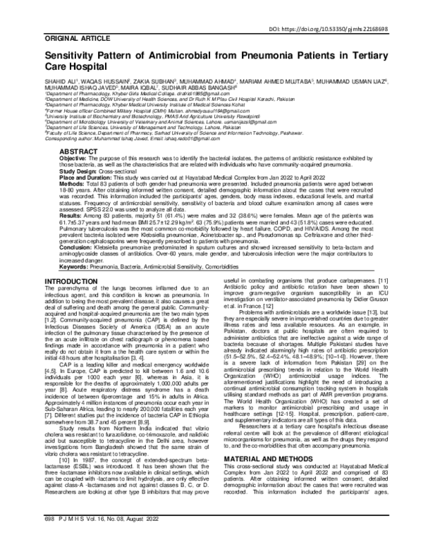 (PDF) Sensitivity Pattern of Antimicrobial from Pneumonia Patients in ...