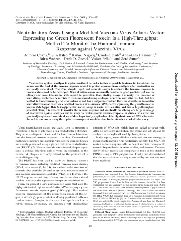 (PDF) Neutralization Assay Using a Modified Vaccinia Virus Ankara ...