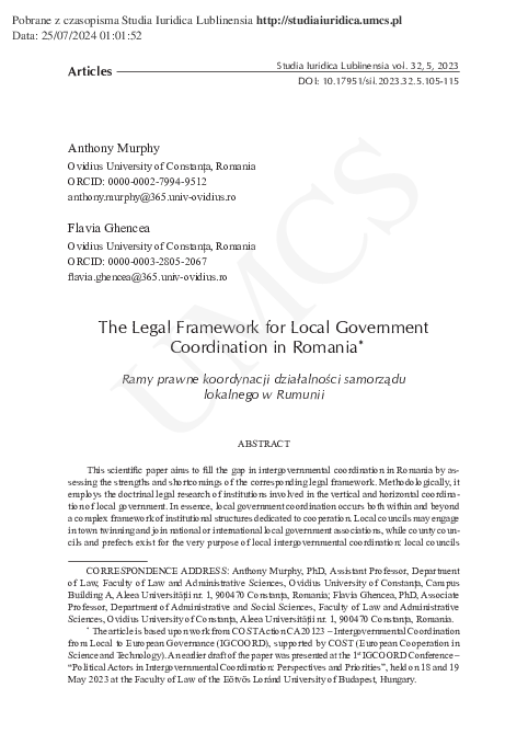 (PDF) The Legal Framework for Local Government Coordination in Romania
