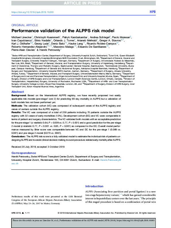 (PDF) Performance validation of the ALPPS risk model