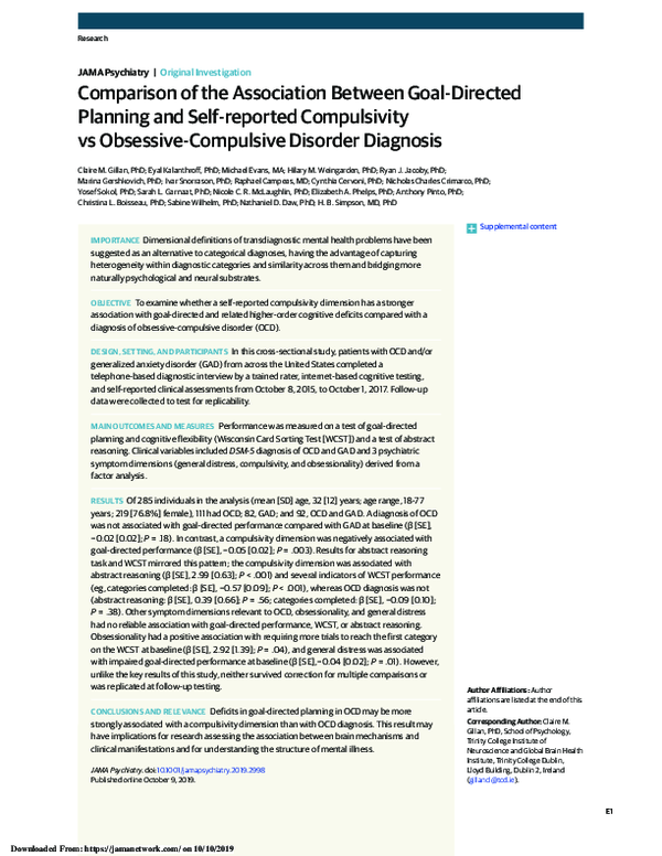 (PDF) Comparison of the Association Between Goal-Directed Planning and ...