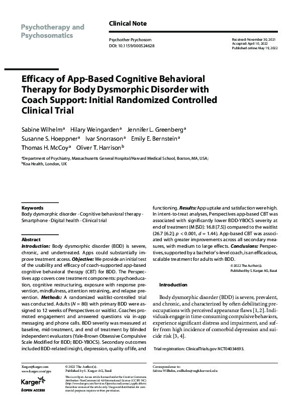 (PDF) Efficacy of App-Based Cognitive Behavioral Therapy for Body ...