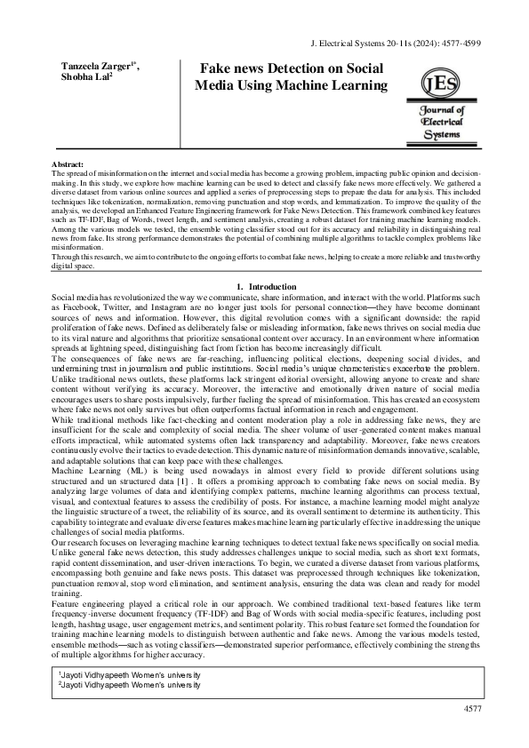 (PDF) Fake news Detection on Social Media Using Machine Learning
