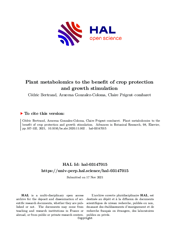 (PDF) Plant metabolomics to the benefit of crop protection and growth ...