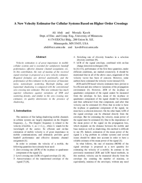 (PDF) A new velocity estimator for cellular systems based on higher ...