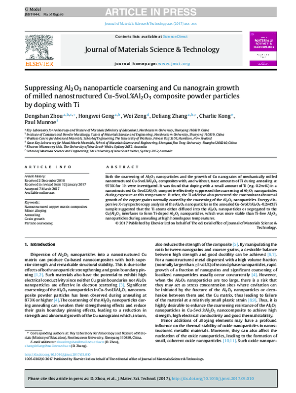 (PDF) Suppressing Al 2 O 3 nanoparticle coarsening and Cu nanograin ...