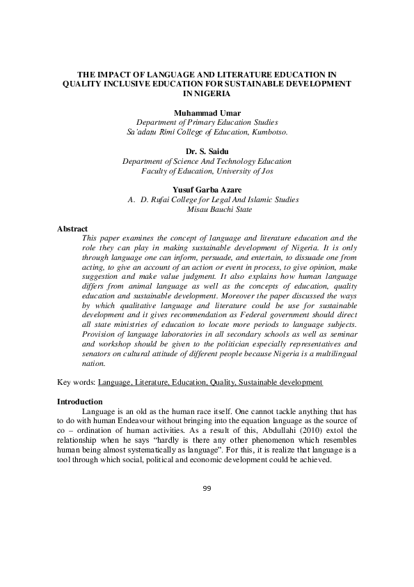 (PDF) The Impact of Language and Literature Education in Quality ...