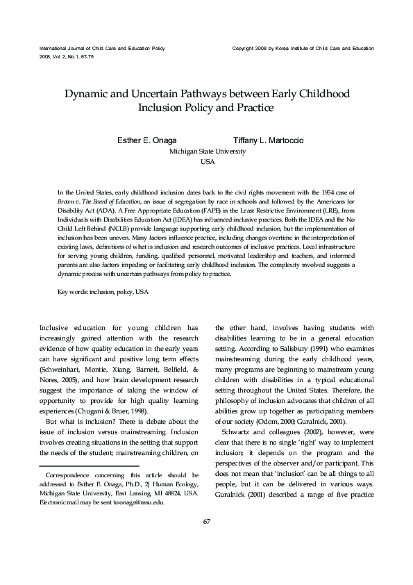 (PDF) Dynamic and Uncertain Pathways between Early Childhood Inclusion ...