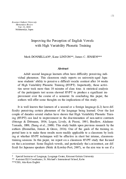 (PDF) Improving the Perception of English Vowels with High Variability ...
