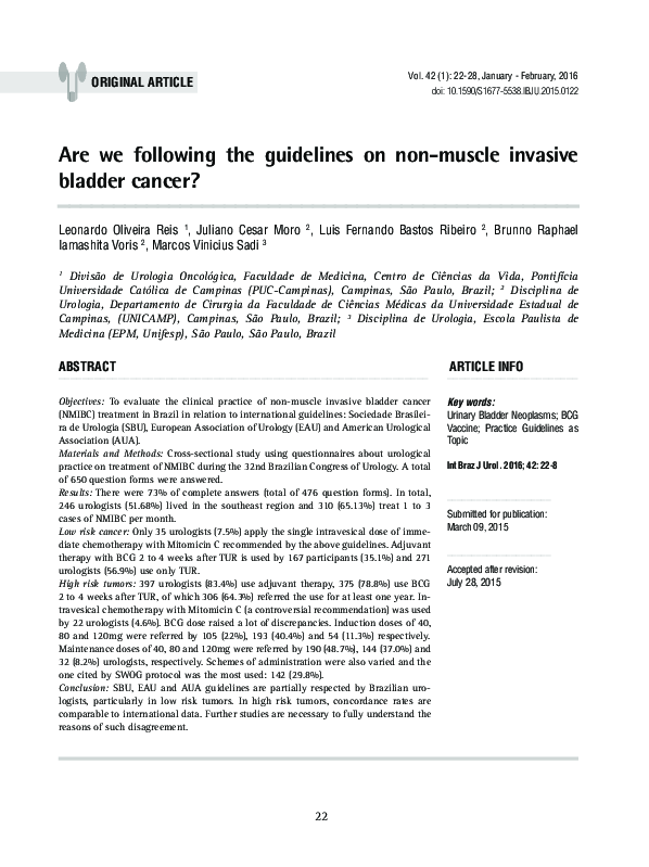 (PDF) Are we following the guidelines on non-muscle invasive bladder ...