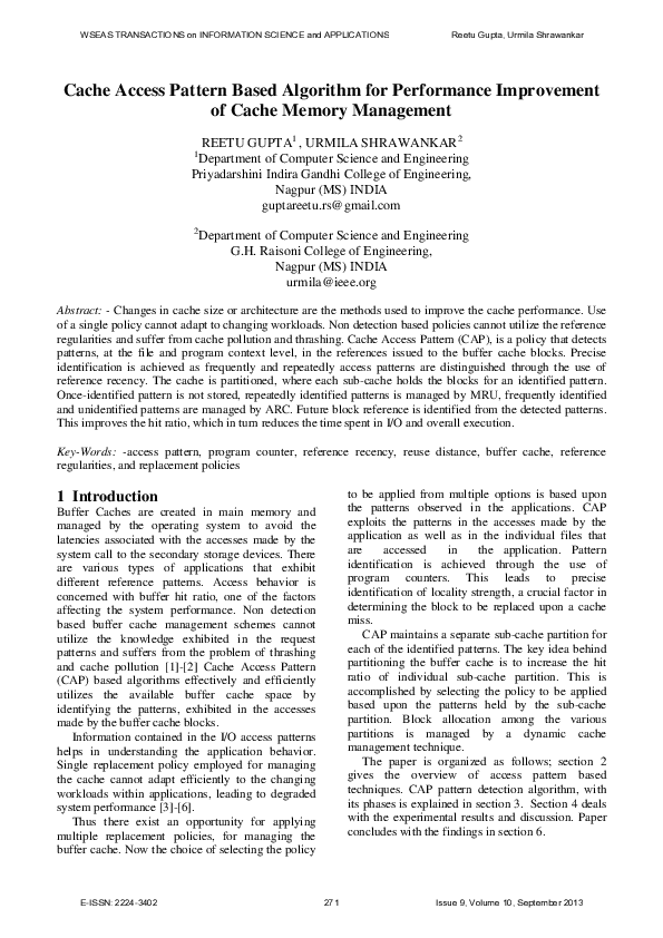 (PDF) Cache Access Pattern Based Algorithm for Performance Improvement ...
