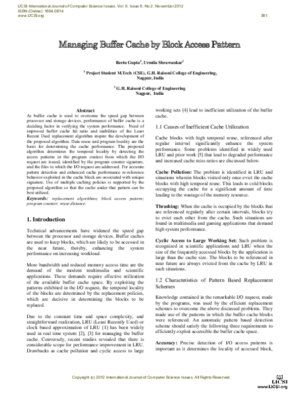 (PDF) Managing Buffer Cache by Block Access Pattern