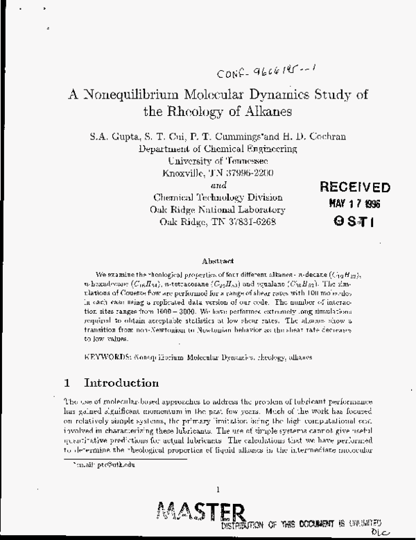 (PDF) A nonequilibrium molecular dynamics study of the rheology of alkanes