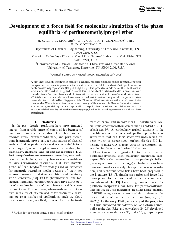 (PDF) Development of a force field for molecular simulation of the ...