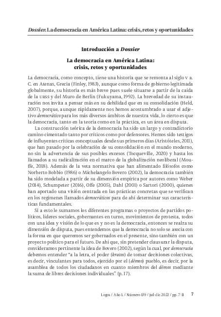(PDF) La democracia en América Latina: crisis, retos y oportunidades