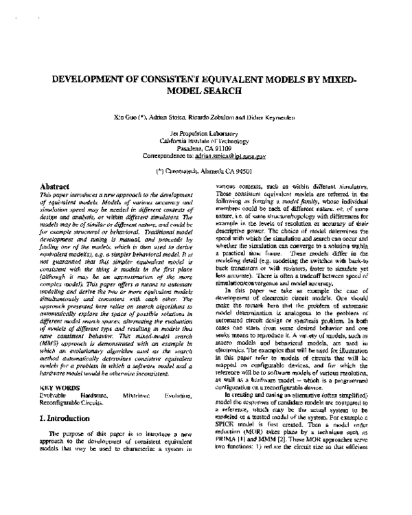 (PDF) Development of consistent equivalent models by mixed-model search