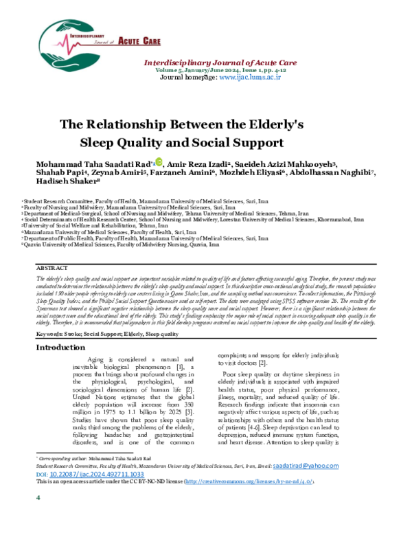 (PDF) The Relationship Between the Elderly's Sleep Quality and Social ...