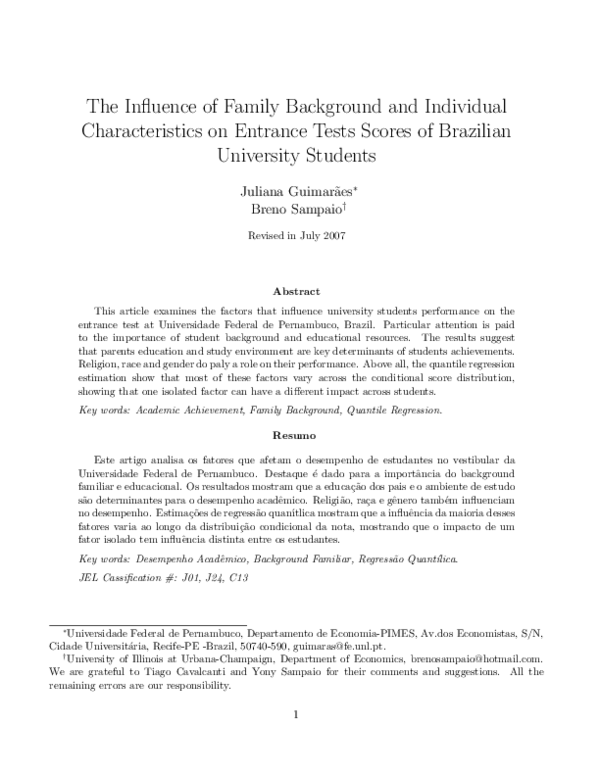 (PDF) The Influence of Family Background and Individual Characteristics ...