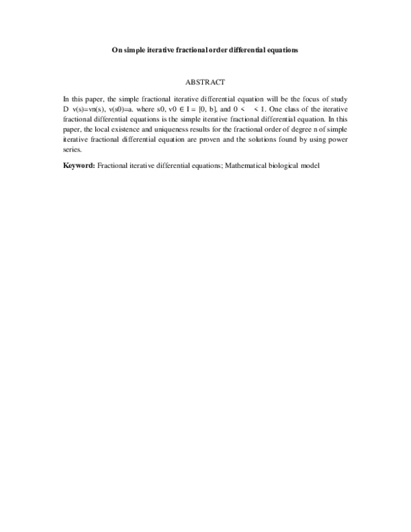 (PDF) On simple iterative fractional order differential equations