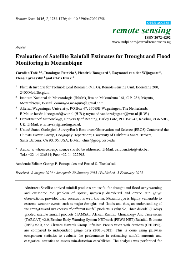 (PDF) Evaluation of Satellite Rainfall Estimates for Drought and Flood ...