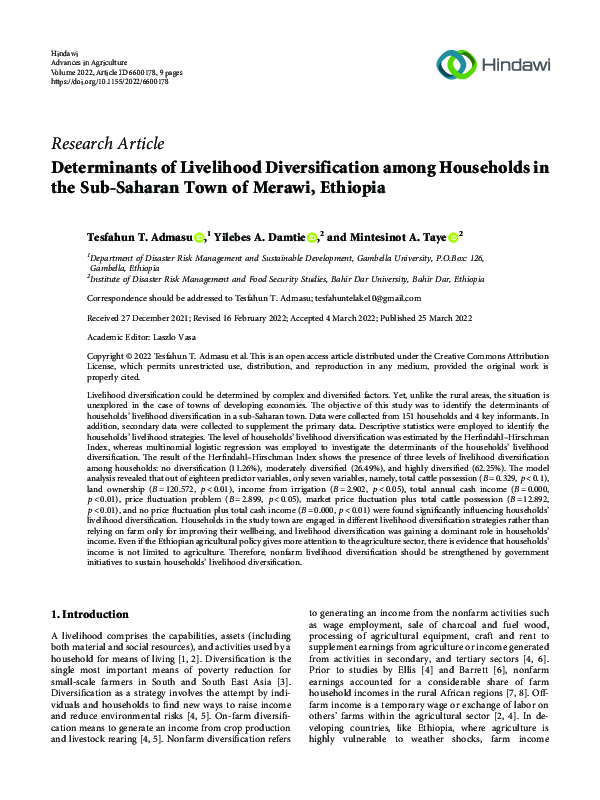 (PDF) Determinants of Livelihood Diversification among Households in ...