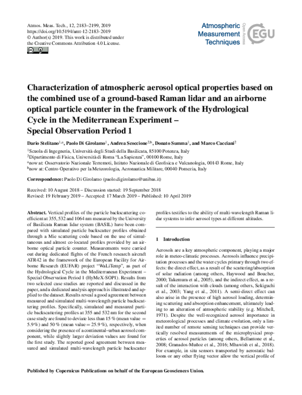 (PDF) Characterization of atmospheric aerosol optical properties based ...