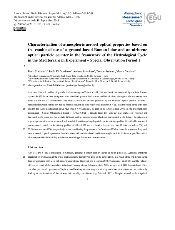 (PDF) Characterization of atmospheric aerosol optical properties based ...