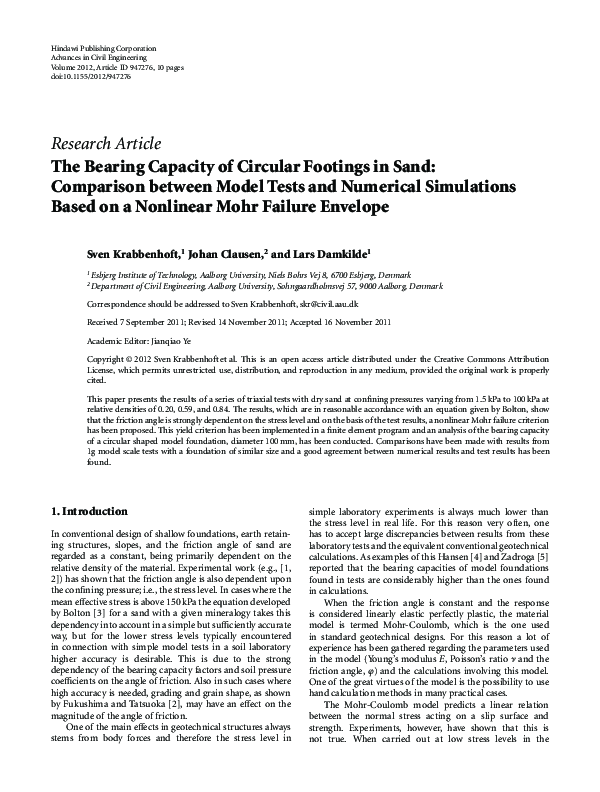 (PDF) The Bearing Capacity of Circular Footings in Sand: Comparison ...