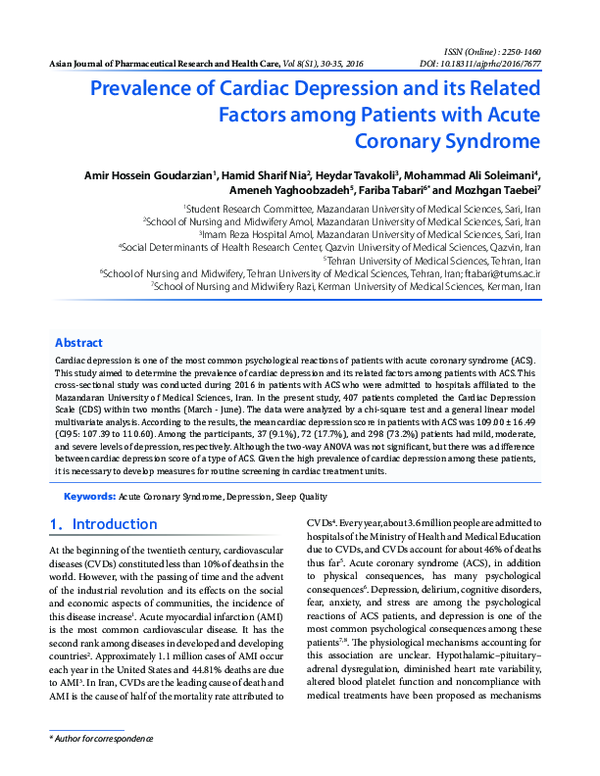 (PDF) Prevalence of Cardiac Depression and its Related Factors among ...