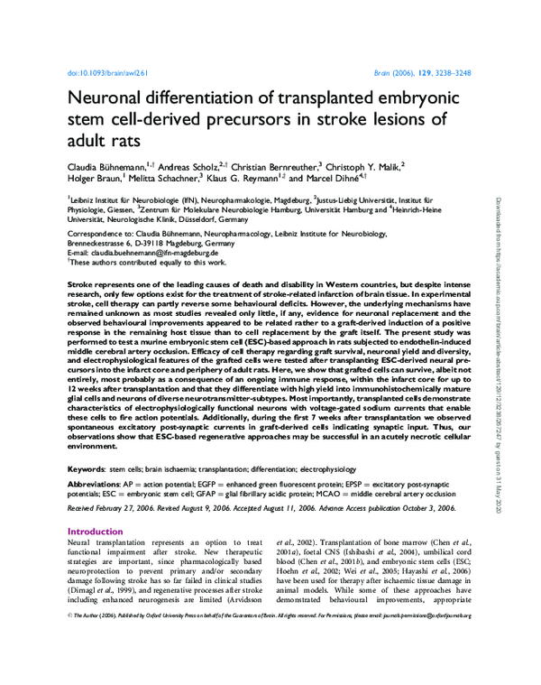 (PDF) Neuronal differentiation of transplanted embryonic stem cell ...