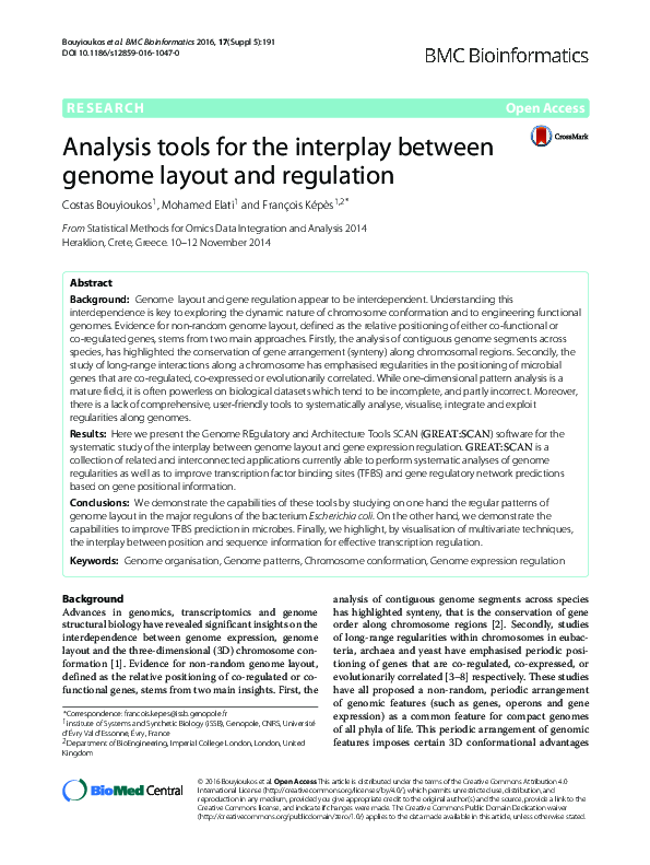 (PDF) Analysis tools for the interplay between genome layout and regulation
