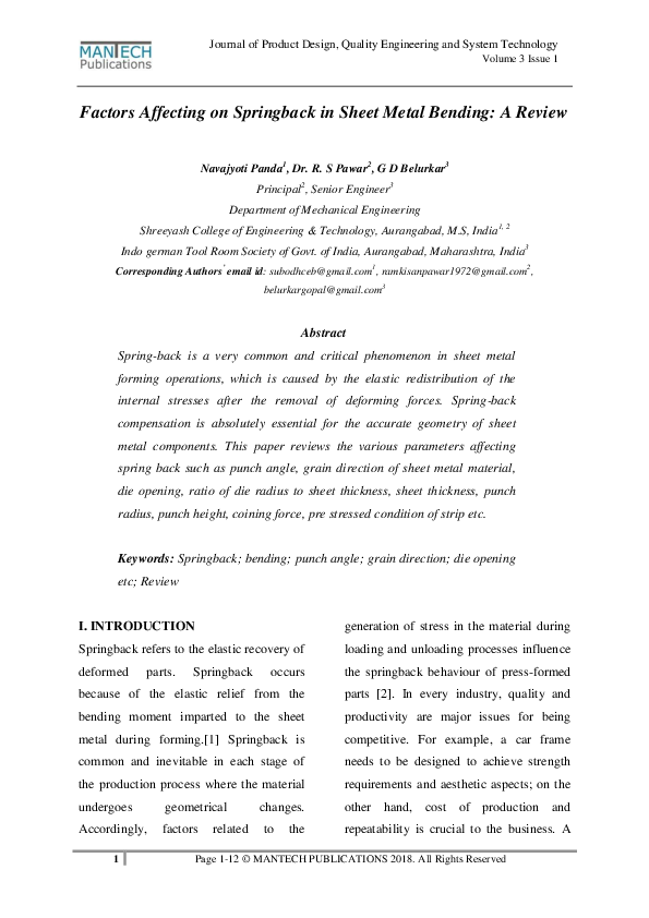 (PDF) Factors Affecting on Springback in Sheet Metal Bending: A Review