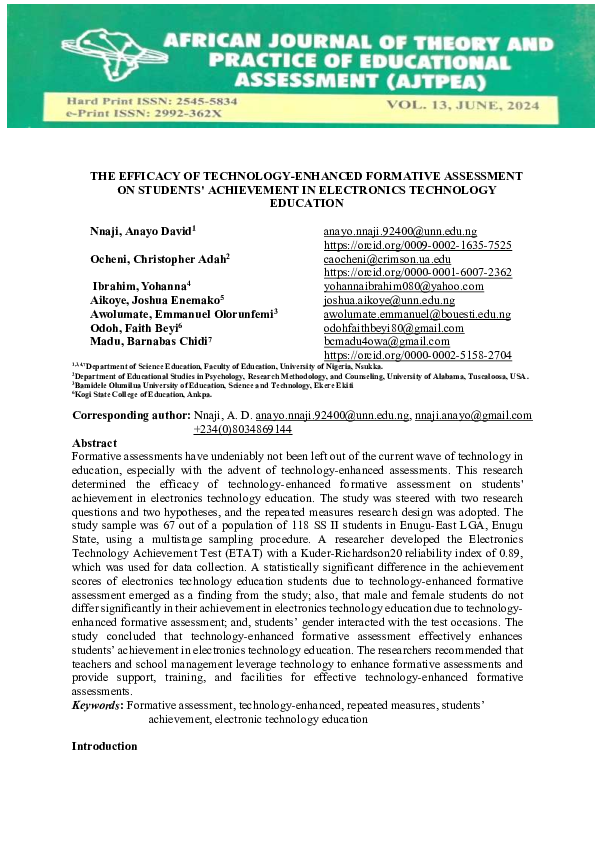 (PDF) THE EFFICACY OF TECHNOLOGY-ENHANCED FORMATIVE ASSESSMENT ON ...