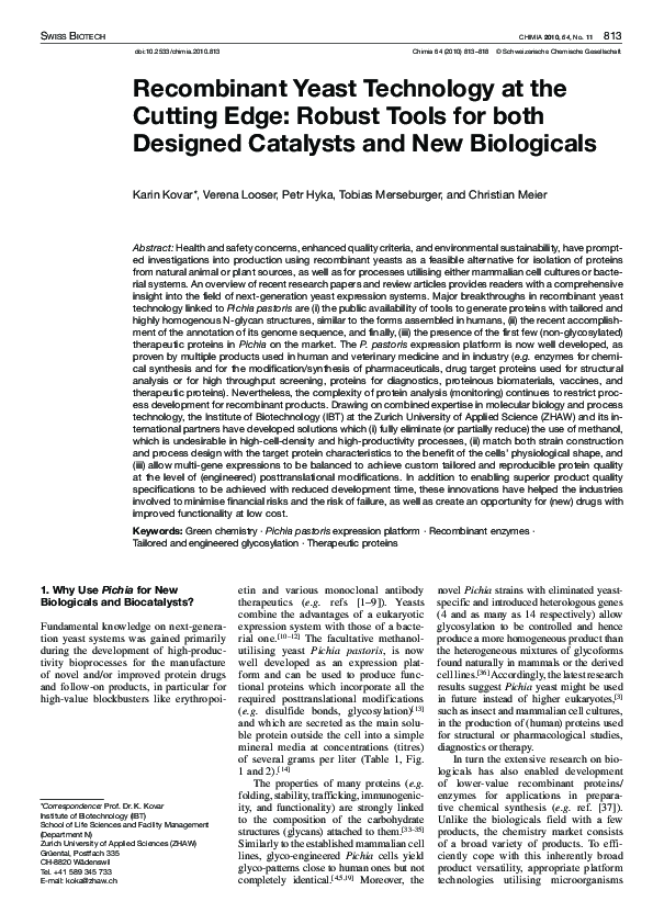 (PDF) Recombinant Yeast Technology at the Cutting Edge: Robust Tools ...